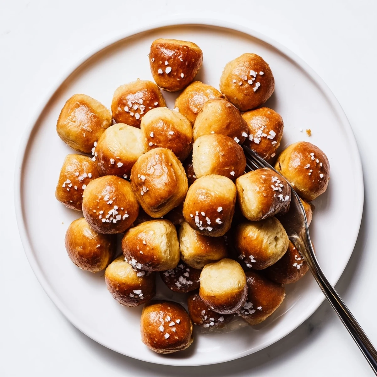 Basket of golden homemade soft pretzel bites served with cheese dip for party snacking
