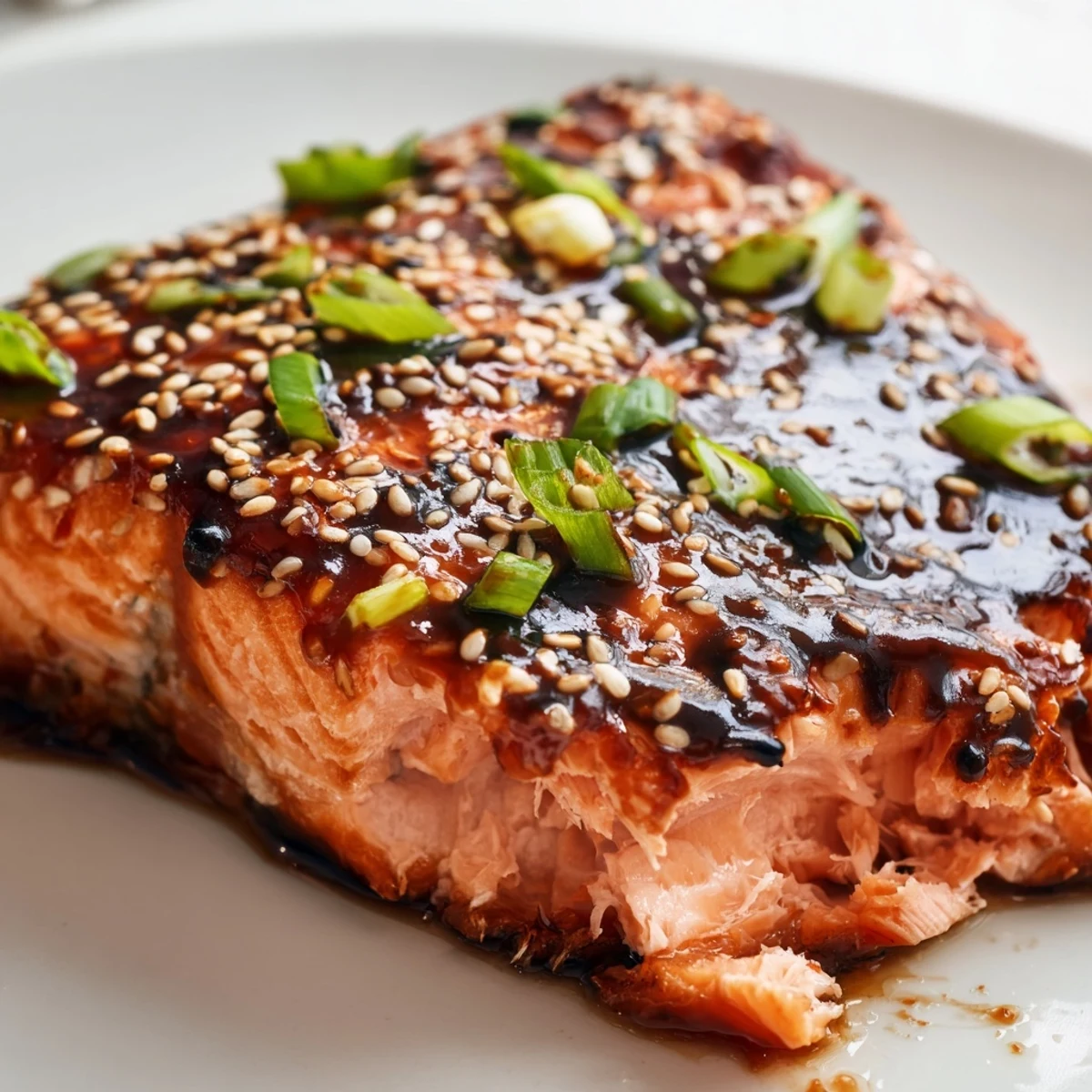 Tender baked Asian salmon drizzled with sticky soy glaze served over steamed jasmine rice