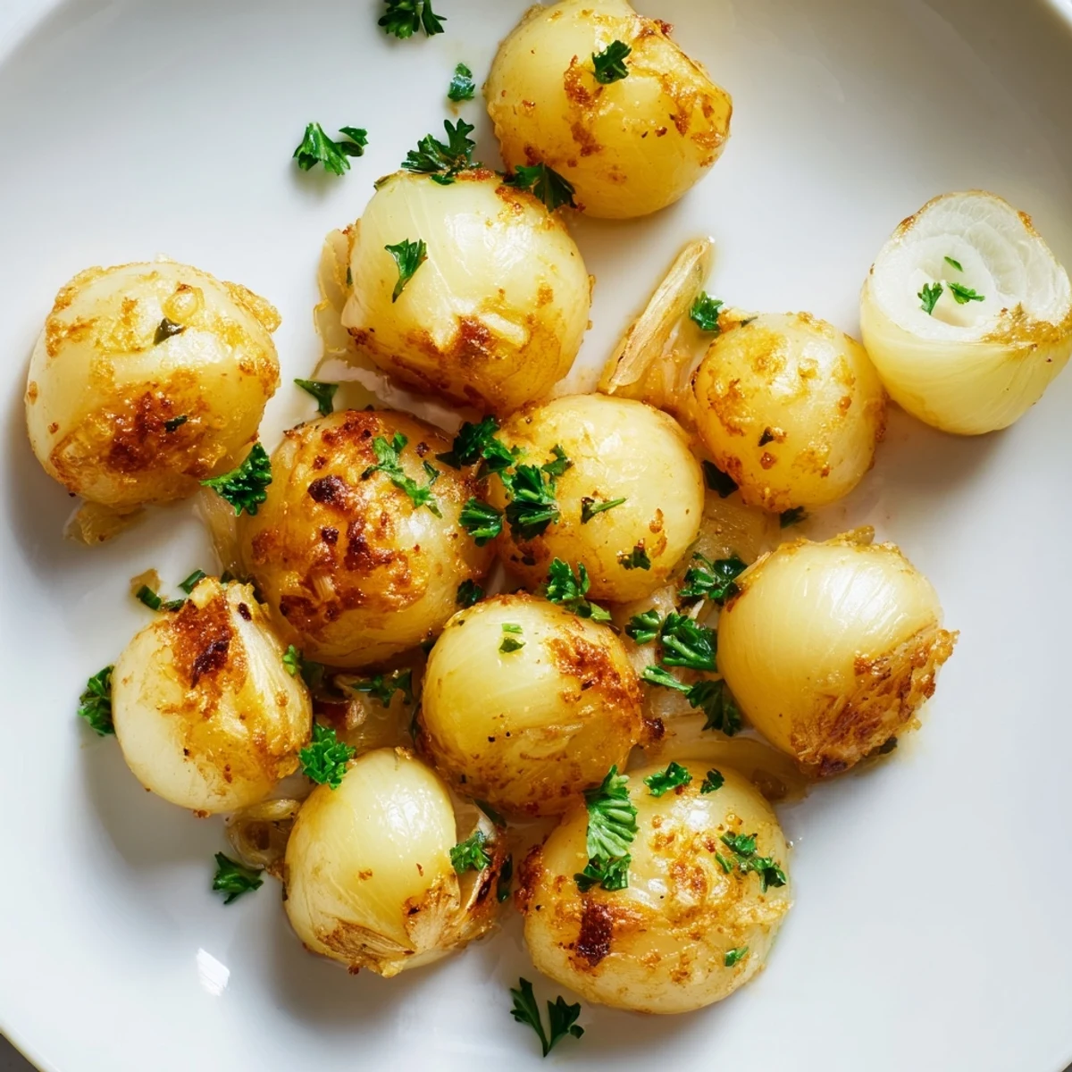 Crispy golden air fried pearl onions seasoned with smoky paprika in a bowl