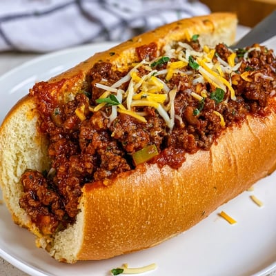 Melted mozzarella crowns Garlic Bread Sloppy Joes with crisp, savory filling.